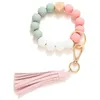 Keychains Wood Pärlor Keychain Armband Tassel Pendant Keyring For Women Colorful Round Charms Wholesale Trend 2023