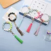 Keychains Wood Pärlor Keychain Armband Tassel Pendant Keyring For Women Colorful Round Charms Wholesale Trend 2023