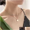 Pendentif Colliers Bijoux Minimaliste Clavicule Rond Coin Collier Pour Femmes Or Sier Chaîne En Acier Inoxydable Dog Tag Collares Customi Dh1Ac