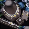 Earrings Necklace Set 2022 Exclusive Cubic Zirconia 4Pcs Turkish Jewelry Chain Dubai Platinum Party Costume Zydz00 Dhgarden Dh9Rc