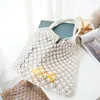 Sacs de rangement évider Mesh Knitted Bag Handmade Beach Cotton String Unlined Shoulder (Blanc)