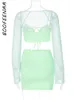 Two Piece Dress BOOFEENAA Sexy 3 Three Sets Bodycon Mini Club Outfits Women Fall Clothing Mint Green Mesh Top Skirt C70CG17 230519