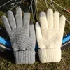 Five Fingers Gloves Winter Anti-slip Knitted Autumn Skin-friendly Beautiful Ribbed Cuff Stretchy Jacquard