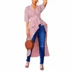 Women's Blouses Drupping Women Half Sleeve gestreepte asymmetrische hoge lage hemm Maxi Long Shirt Tops voor zomer D88