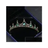 Bandeaux Femmes Vintage Baroque Reine Couronne Cheveux Tiara Filles Princesse De Noce Vert Diamant Accessoires Bijoux Drop Delivery Dhagc