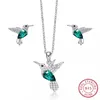 Sets COCOM 925 Sterling Silver Hummingbird Crystal Jewelry Set for Women Girls Pendant Necklace Stud Earrings Free Shipping Items