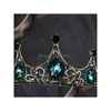 Bandeaux Femmes Vintage Baroque Reine Couronne Cheveux Tiara Filles Princesse De Noce Vert Diamant Accessoires Bijoux Drop Delivery Dhagc