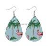 Other Boho Faux Leather Waterdrop Earrings For Women Print Flamingo Dangle Light Weight Teardrop Party Jewelry Drop Delivery Dhzbt