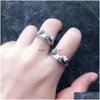 Band Rings 1 Piece Creative Design Ring Retro Punk Snake Frog For Men Women Exaggerated Antique Sliver Color Opening Adjustable Chic Dh1Mr