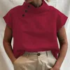 Kvinnors blusar skjortor bomullslinne mode överdimensionerade kvinnor kort ärm blusa sommar avslappnad lös kamisor fasta tunika toppar 18898 230519