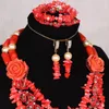 Серьги ожерелья устанавливают Dudo Nature African Coral Beads Ювелирные изделия с хрустальными цветами из бисера для нигерийских свадеб 2023 модные украшения