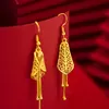 Boucles d'oreilles en or véritable 14 carats, Design de feuilles ajourées de prunier simples pour femmes, boucles d'oreilles à pampilles, bijoux fins, cadeaux 2021