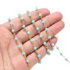 Components 5 Meters Brass Rosary Beaded Chain 4mm Blue Red Black White Cyan Beads Wire Wrapped 18K Gold Plated