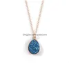 Pendentif Colliers Nouvelle Arrivée Goutte D'eau Résine Druzy Collier Pour Femmes Blanc Rose Bleu Géométrie Plaqué Or Chaîne Bijoux De Mode D Dh6Al