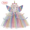 Meisjesjurken Baby Girls Unicorn Tutu Dress Pastel Rainbow Princess Girls Birthday Party Jurk Kinderen Kinderen Halloween Unicorn PRECT -kostuum 230520