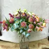 Decoratieve bloemen Silk Peony Artificial Bouquet 5 Big Head and Buds Fake for Christmas THOME TABEL Wedding Decoratie