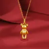 Colares YUNLI Pure 24K 999 Gold Pingente Colar Lindo Urso com Real 18K Gold AU750 Chain para Mulheres Fine Jewelry Presentes PE015