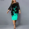 Casual Dresses Plus Size Women Clothing Elegant Casual Party Dress Autumn/Winter Lace Print Kne-Length Flare Sleeve O-Neck L230520