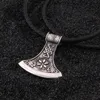 Colliers Collier en argent sterling 925 avec rune Viking Vegvisir et hache à nœud celtique avec collier de quille et chaîne en cuir et boîte en bois en cadeau