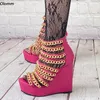 Olomm fait à la main femmes gladiateur sandales chaîne fermeture éclair talons compensés bout ouvert Fuchsia rouge violet chaussures de fête femmes US grande taille 5-20