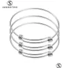 Bangle Finepolish Stainless Steel Expandable Size Wire Bracelet For Women Men High Quality Adjustable Fit Beading Small Charm Drop D Dhecd