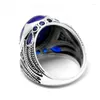 Cluster Rings 925 Sterling Silver Natural Lapis Lazuli Ring Pour Hommes Femmes Haute Qualité Turc Bijoux Ovale Bleu Rétro Saint Valentin