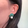 Örhängen Bilincolor White Pearl Green Clam Shell Earring för kvinnor