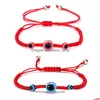 Handgemachte verstellbare rote Seil-Charm-Armreifen, Glücksauge, türkisches geflochtenes böses blaues Augen-Armband für Damen und Herren, modische Armbänder