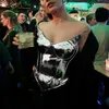 Women's Tanks Sexy V-neck Sparkly Fuax Leather Corset Golden Silver Women Party Rave Crop Top Funky Girls Night Club Chic Strapless Tube