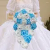 Fleurs décoratives 1 PC/LOT cascade mariage Bouquet mariée demoiselle d'honneur perle strass PE Rose fleur pour mariage
