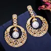 Knot Cwwzircons Round Blossom Flower Long Cubic Zirconia Women Statement Long Drop Earring Wedding Party Bridal Jewelry Gift CZ628