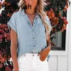 Damen-Blusen, Hemden, Damen-Vintage-Denim-Bluse, Sommer, kurze Ärmel, Knopfleiste, Jean, Damen, High Street, lockere Oberteile, elegante Harajuku-Chic-Tuniken 230519