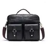 Briefcases Leather Men's Bag Crazy Horse Retro Shoulder Top Layer Messenger Handbag 8001