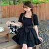 Party Dresses Ball Gown Women French Style Bandage Design Sweet Mini Princess Black Temperament Fashion Short Sleeve Casual Preppy Ins