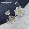 Stud PANSYSEN 100% Plata de Ley 925 flor de moissanita simulada citrino pendientes de boda para mujer joyería fina al por mayor