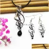 Boucles d'oreilles Collier Ensemble Noir Spirale Tourbillon Verre Murora Lampwork Transparent Pendentif Boucle D'oreille Pour Les Femmes Bijoux Cadeau Chin Dhgarden Dhipw