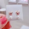 Luxe roségouden gelukkige ster Pearl Dangle -oorbellen voor Pandora Wedding Party Sieraden Designer oorbel voor vrouwen 925 Silver Stud Earring met originele doos