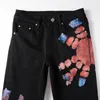 Casual men black straight washed graffiti pattern splashes ink amiryes elastic jeans