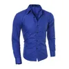 Camicie eleganti da uomo Business Fashion Camicia a maniche lunghe Slim Dark Plaid Royal Blue XXL