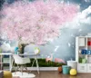 壁紙CJSIRカスタム3D壁紙壁画手描きのピンクの花エルク芸術的概念ランドスケープテレビソファ背景壁紙の装飾