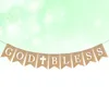 Decorative Flowers God Bless Baptism Banner Garland Rustic Bunting Chic Burlap Christening Communion Party Pull The Flag