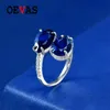 Ringar Oevas 100% 925 Sterling Silver 8*12 Water Drop Blue Open Ring for Women Sparning High Carbon Diamond Wedding Fine Jewelry