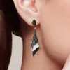 Stud SANTUZZA Silver Earrings For Woman Genuine 925 Sterling Silver Folded Black Spinel White Cubic Zirconia Classical Fine Jewelry