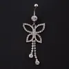 Navel Belly Button Rings Dangling Women Summer Blue Crystal Butterfly Stainless Steel Piercing Body Jewlery 2023 New