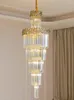 Kronleuchter Moderne LED-Kristall-Kronleuchter Gold Home Decor El Lobby Leuchte Innen Lange Salon Treppe Spirale Suspension Luminaria