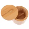 Bouteilles de stockage Pot d'assaisonnement en bambou Condiment Verre Bouilloire Boîte à épices Couvercle Cuisine Fourniture Conteneur Porte-bidon Multi-fonction