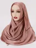 Designer de vêtements ethniques Crinkle Satin Soie Hijabs Diamant Pendentif Écharpe Couleur Unie Plaine Musulman Châles Foulard Turban Echarpe Foulard