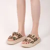 Slippers Summer Womens Thick Sole Leopard Print Double Buckle Sandals Couples Female Home Outdoor Soft Slides Ladies Shoes 230520