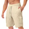 Mäns shorts linne korta uppsättningar för män solid sommar casual atletiska strand shorts dragskon sportträning shorts med fickor boy sock aa230529