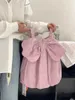Kız elbise yaz kızlar kanat askı elbisesi Koreli çocuklar gevşek küçük uçuş prenses çocuk mizaç pembe pamuk etek